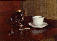 Still Life: Glass, Silver Goblet and Cup of Champagne, 1861, fantinlatour