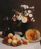 Still Life with a Carafe Flowers and Fruit, fantinlatour