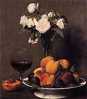 Still Life with Roses, Fruit and a Glass of Wine, 1872, fantinlatour