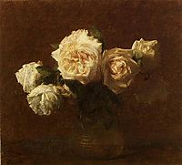 Yellow Pink Roses in a Glass Vase, 1903, fantinlatour