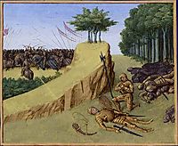 The Emperor Charlemagne Finds Roland-s Corpse after the Battle of Roncevaux, c.1460, fouquet