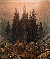Cross and church in the mountains, 1812, friedrich