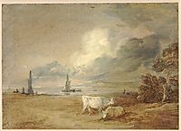 Coastal scene with shipping, figures and cows, gainsborough