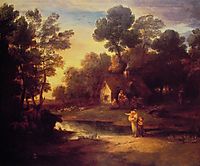 Wooded Landscape with Cattle by a Pool and a Cottage at Evening, 1782, gainsborough