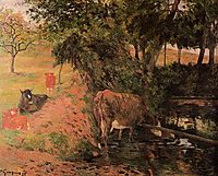 Landscape with cows in an Orchard, 1885, gauguin