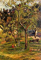 Orchard under the Church of Bihorel (Children in the Pasture), 1884, gauguin