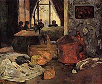Still life of onions and pigeons and room interior in Copenhagen, 1885, gauguin