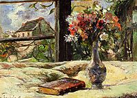Still life. Vase with flowers on the window, gauguin