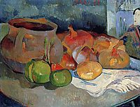 Still life with onions, beetroot and Japanese print, 1889, gauguin