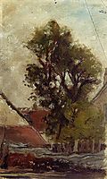 Tree in the farm yard, 1874, gauguin