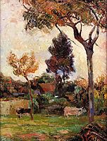 Two cows in the meadow, gauguin