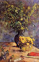 Two vases of flowers and a fan, 1885, gauguin