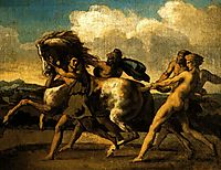 Slaves stopping a horse, study for  The Race of the Barbarian Horses, 1817, gericault