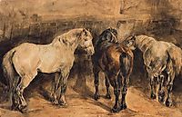 Three horses in their stable, gericault