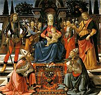 Madonna and Child Enthroned with Four Angels, the Archangels Michael and Raphael, and St. Gusto and St. Zenobius, 1485, ghirlandaio