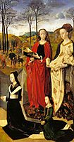 The Portinari Altarpiece, St. Mary Magdalen and St. Margaret with Maria Baroncelli and Daughter Margherita Portinari, Right Wing , c.1479, goes