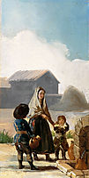 A woman and two children by a fountain, 1786, goya