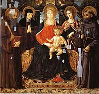 Madonna and Child Enthroned Among St. Benedict, St. Scholastica, St. Ursula and St. John Gualberto, gozzoli