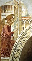 Tabernacle of the Visitation: Annunciation: the Archangel Gabriel, 1491, gozzoli