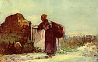 French peasant woman with a bag on her back, grigorescu