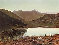 Blea tarn at first light, Langdale pikes in the distance, 1865, grimshaw