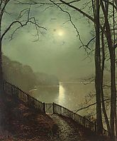 Moonlight on the lake Roundhay Park Leeds, grimshaw