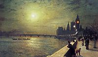 Reflections on the Thames, Westminster, 1880, grimshaw