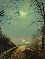 A Wet Road By Moonlight, Wharfedale, grimshaw