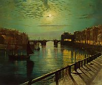 Whitby Harbor by Moonlight, grimshaw