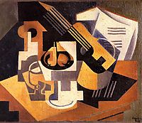 Guitar and Fruit Bowl on a Table, 1918, gris
