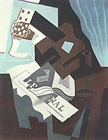 Still Life with Guitar, books and newspapers, 1919, gris