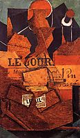 Tobacco, Newspaper and Bottle of Wine, 1914, gris