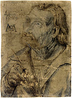 John the Apostle (Half Length Portrait of a Man with a Pinfeather Looking Up), c.1516, grunewald