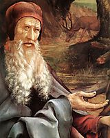 St. Anthony Visiting St .Paul the Hermit in the Desert (detail), 1515, grunewald