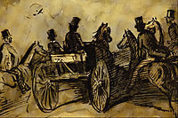 Carriage and Three Gentlemen on Horses, guys