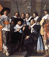 The company of Captain Reinier Reael and Lieutenant Cornelis Michielsz. Blaeuw, known as the ‘Meagre Company’ (detail), 1637, hals