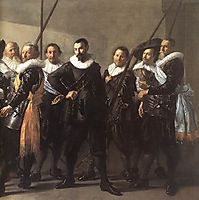 The company of Captain Reinier Reael and Lieutenant Cornelis Michielsz. Blaeuw, known as the ‘Meagre Company’ (detail), 1637, hals