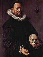 Portrait of a Man Holding a Skull , 1612, hals