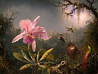 Cattleya Orchid and Three Hummingbirds, 1871, heade