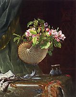 Still Life with Apple Blossoms in a Nautilus Shell, 1870, heade