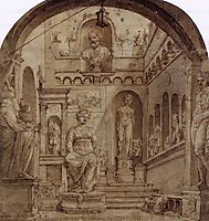 Sculpture Court of the Casa Sassi in Rome, c.1535, heemskerck