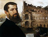 Self-Portrait of the Painter with the Colosseum in the Background, 1553, heemskerck