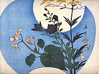 Autumn flowers in front of full moon, 1853, hiroshige