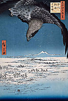 Eagle Over 100,000 Acre Plain at Susaki, Fukagawa (Juman-tsubo), 1857, hiroshige