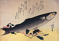 Grey mullet and camellia, hiroshige