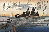 A shrine among trees on a moor , hiroshige