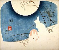 Untitled (Two Rabbits, Pampas Grass, and Full Moon), 1851, hiroshige