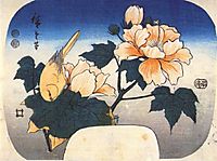 Yellow bird and cotton rose, 1852, hiroshige
