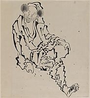 Drawing of Man Seated with Left Leg Resting over Right Knee, hokusai