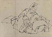 Drawing of Seated Nobleman in Full Costume, hokusai